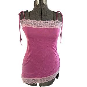 Guess Jeans Y2K Pink Lace Trim Asymmetrical Cami Top S Spaghetti Fairy 2010